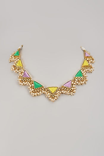 Gold Matte Finish Embellished Necklace