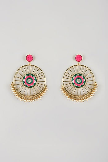 Multi-Colored Brass Threadwork Chandbali Earrings