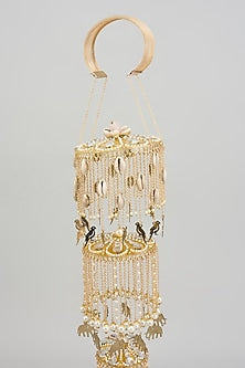 Gold Finish Shell & Charm Layered Kaleeras (Set Of 2)