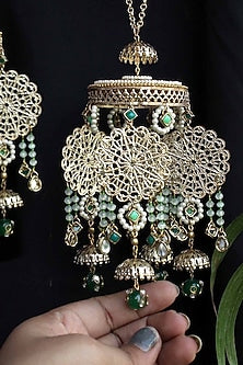 Gold Finish Green Ombre Beaded Kaleeras (Set of 2)