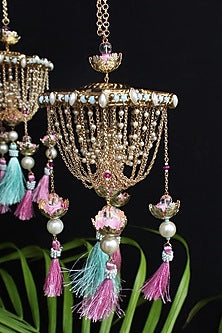 Gold Finish Kundan Polki & Beaded Kaleeras (Set of 2)