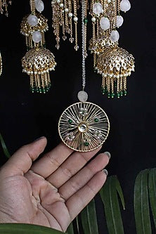 Gold Finish Kundan Polki & Pearl Kaleeras (Set of 2)