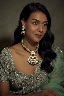 Gold Finish Kundan Polki Necklace Set