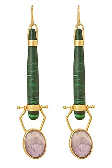 Gold Finish Blue Enamelled Earrings