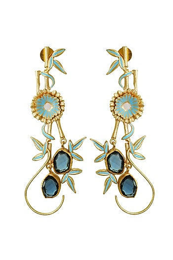 Gold Finish Stone Enamelled Earrings