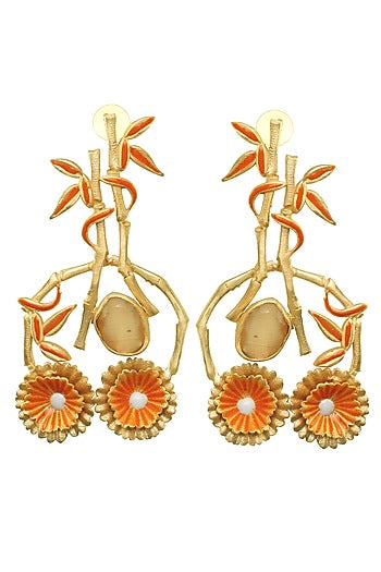 Gold Finish Stone Enamelled Earrings