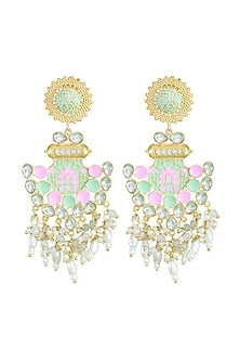 Matte Gold Finish Enamelled Jhumka Earrings