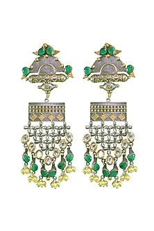 Gold Finish Green Stone Earrings