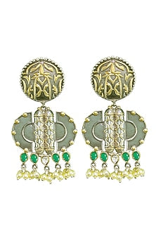 Gold Finish Red Stone Earrings