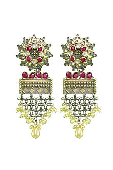 Gold Finish Red Stone Earrings