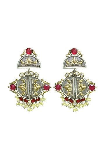 Gold Finish Red Stone Brass Earrings