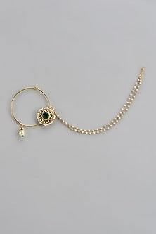 Gold Finish Kundan Polki Nose Ring