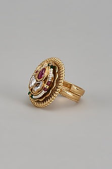 Gold Finish Kundan Polki Ring
