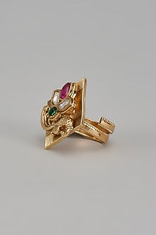 Gold Finish Kundan Polki Ring