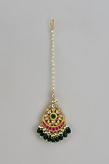 Gold Finish Jadau Kundan Polki Maangtikka