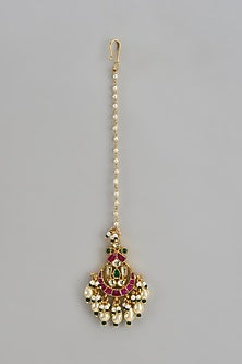 Gold Finish Jadau Kundan Polki Maangtikka
