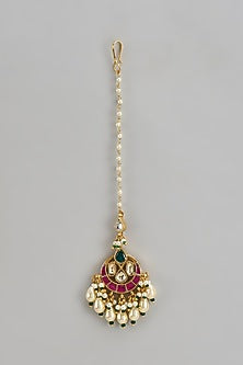 Gold Finish Jadau Kundan Polki Maangtikka
