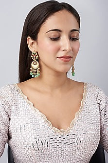 Gold Finish Beaded Dangler Earrings