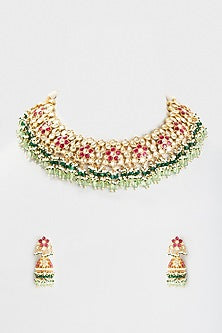 Gold Finish Kundan Polki Necklace Set