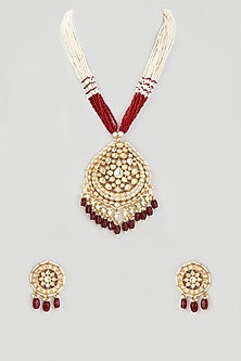 Gold Finish Kundan Polki Long Necklace Set