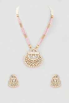 Gold Finish Kundan Polki Long Necklace Set