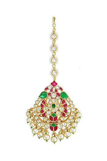 Gold Finish Multi-Colored Stone Maangtikka
