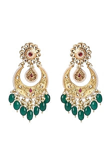 Gold Finish Kundan Polki Chandbali Earrings