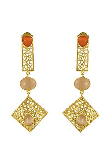 Gold Finish Stone Dangler Earrings