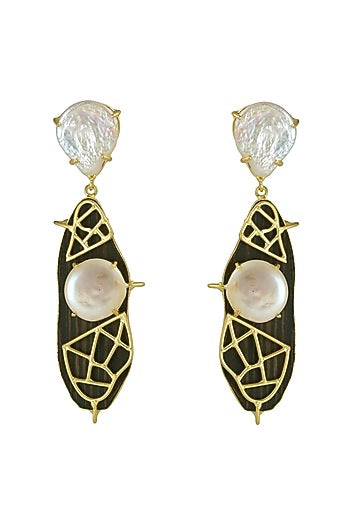 Gold Finish Mother Of Pearl Dangler Earrings