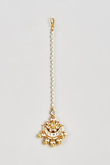 Gold Finish Kundan Polki & Pearl Maang Tikka