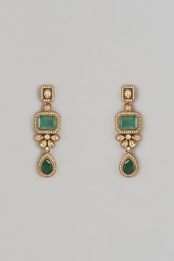 Gold Finish Doublet Zircon & Light Green Synthetic Stone Dangler Earrings