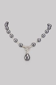 Gold Finish Grey Pearl & Zircon Mala Necklace