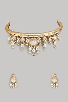 Gold Finish Kundan Polki & Zircon Hasli Necklace set