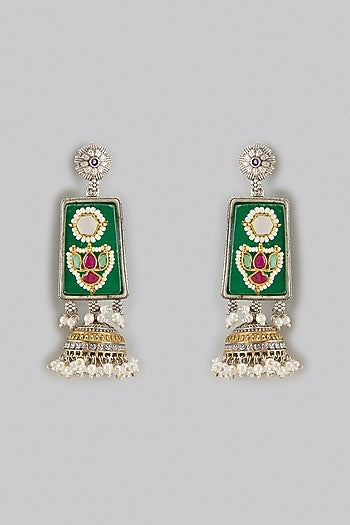 Oxidized Silver Finish Kundan Polki Dangler Earrings
