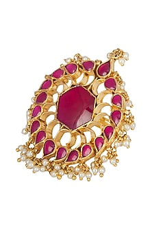 Gold Finish Ruby Red Kundan Floral Ring