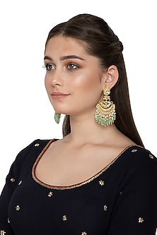 Gold Finish Kundan Mint Green Dangler Earrings