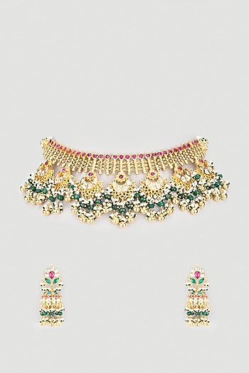 Antique Gold Finish Kundan Polki Necklace Set