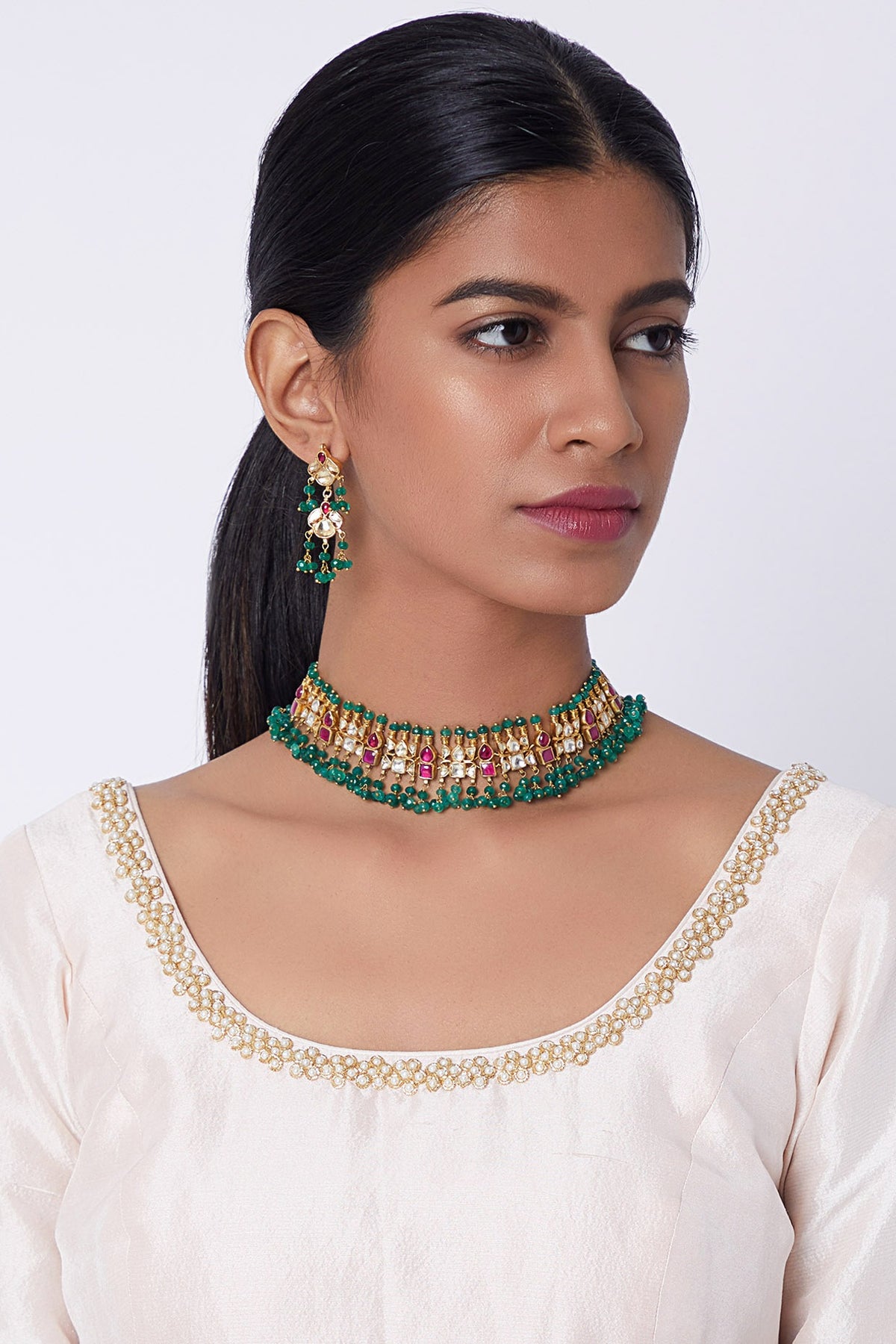 Gold Finish Kundan & Pearl Necklace Set