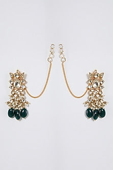 Gold Finish Green Drop Choker Necklace Set