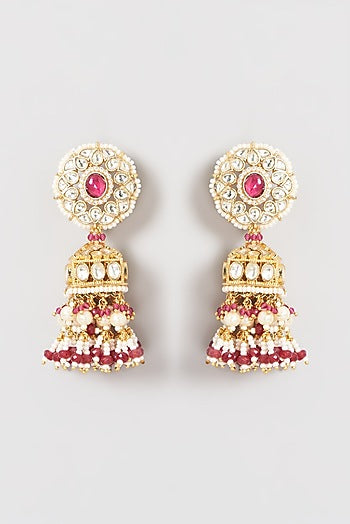 Gold Finish Kundan Polki & Pearl Dangler Earrings