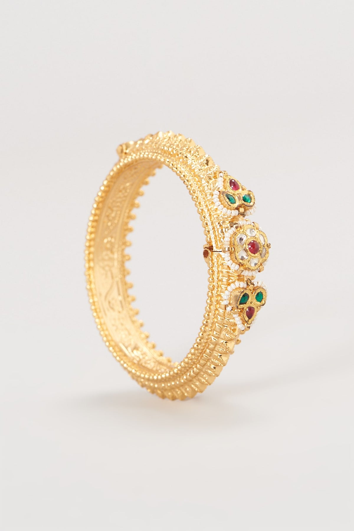 Gold Finish Kundan Polki Rajwadi Bangles (Set Of 2)