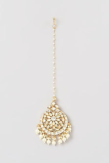 Gold Finish Kundan Polki & Hanging Maangtikka