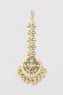 Gold Finish Kundan Polki & Pearl Maang Tikka