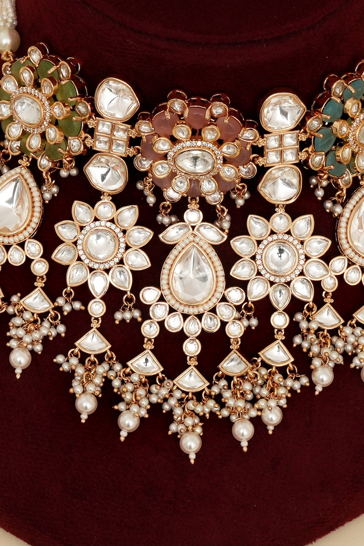 Gold Plated Kundan Polki & Multi-Colored Stone Choker Necklace Set