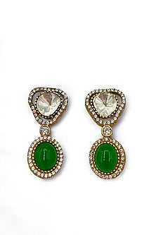 Gold Finish Kundan Polki & Emerald Green Stone Necklace Set
