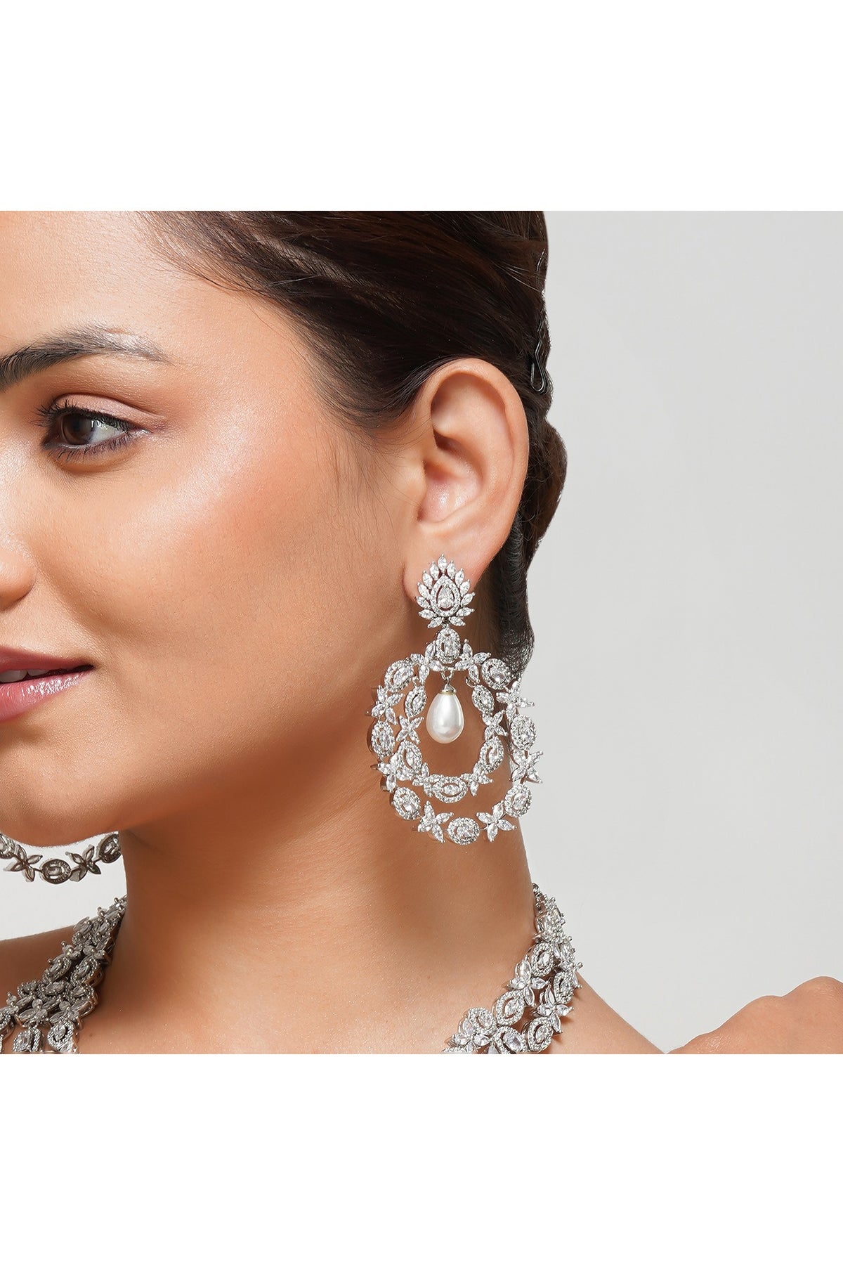 White Finish Square & Pear-Shaped Zircon Layered Necklace Set