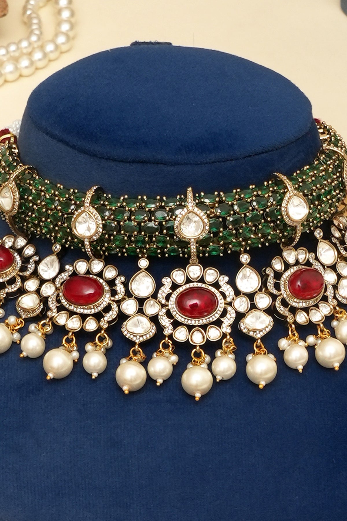 Gold Plated Kundan Polki & Multi-Colored Doublet Stone Necklace Set