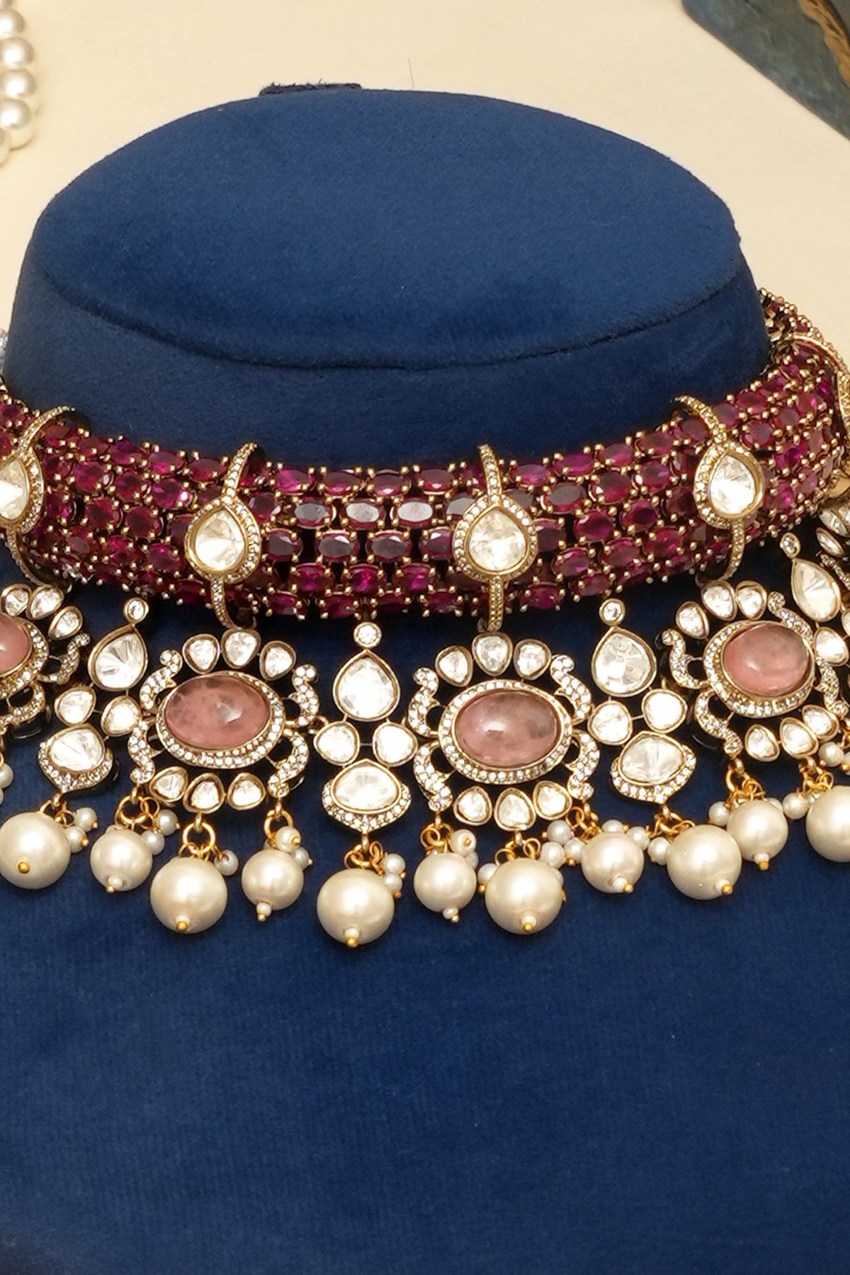 Gold Plated Kundan Polki & Multi-Colored Doublet Stone Necklace Set