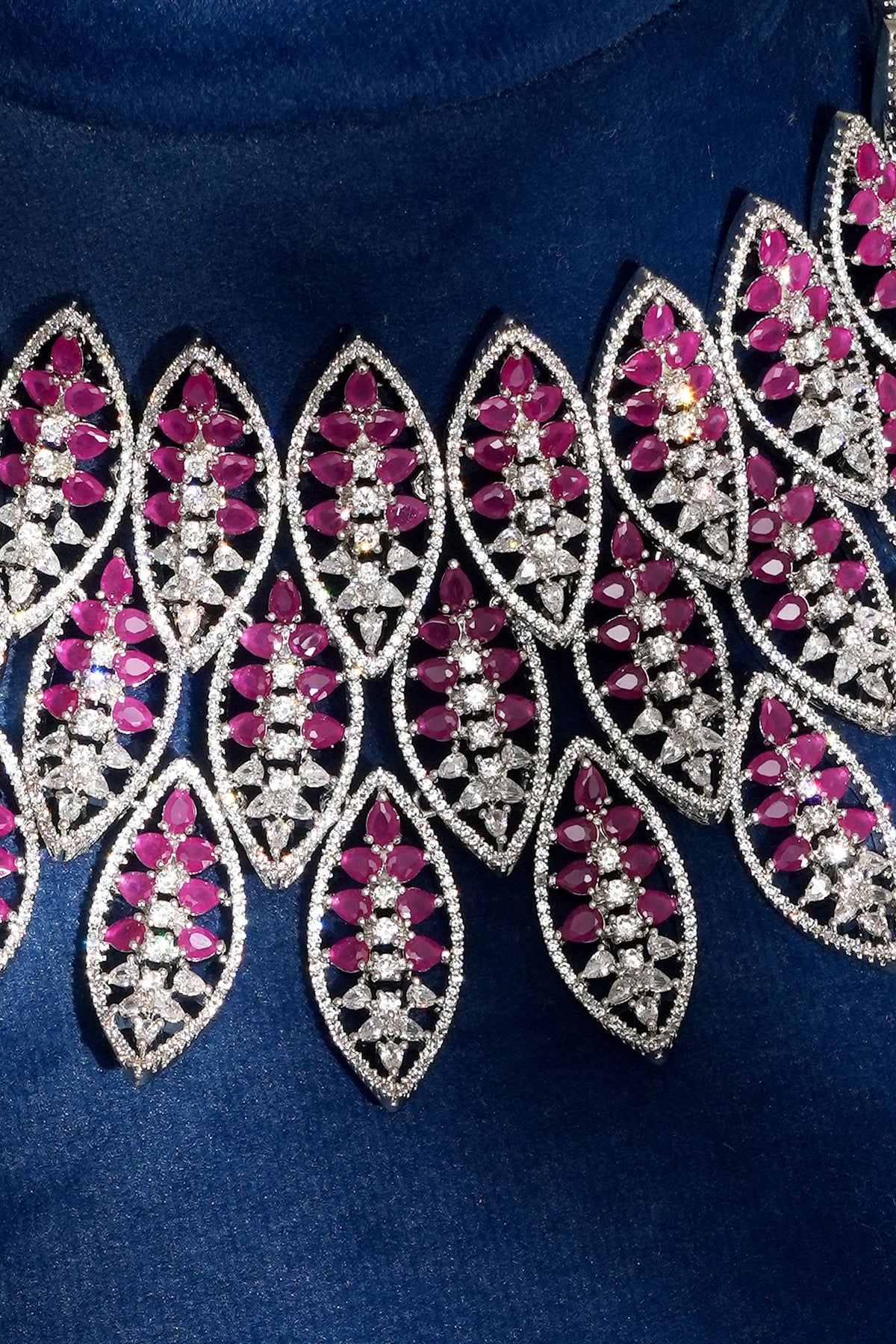 White Finish Diamond & Ruby Necklace Set