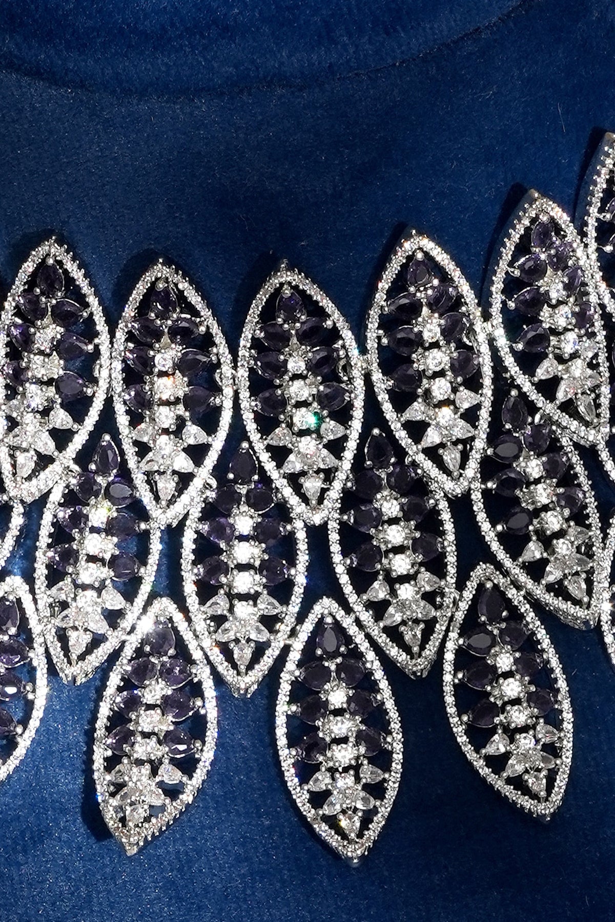 White Finish Diamond & Purple Stone Necklace Set